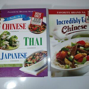 Lot of 2 Cookbooks-Chinese & Thai & Japanese Hard Cover Spiral Bound-Good
